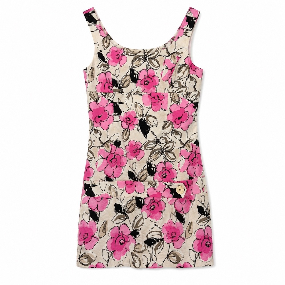 View Size 14 Pink Floral Cotton Stretch Sheath Dress